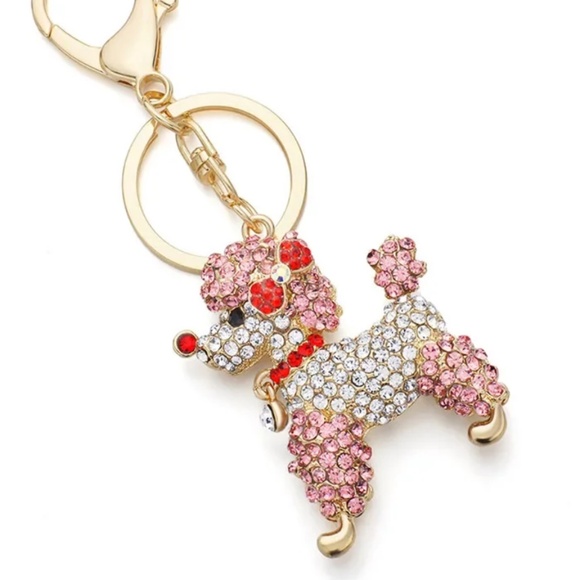 Rhinestone Poodle Puppy Bag Charm/Keychain - Picture 7 of 10